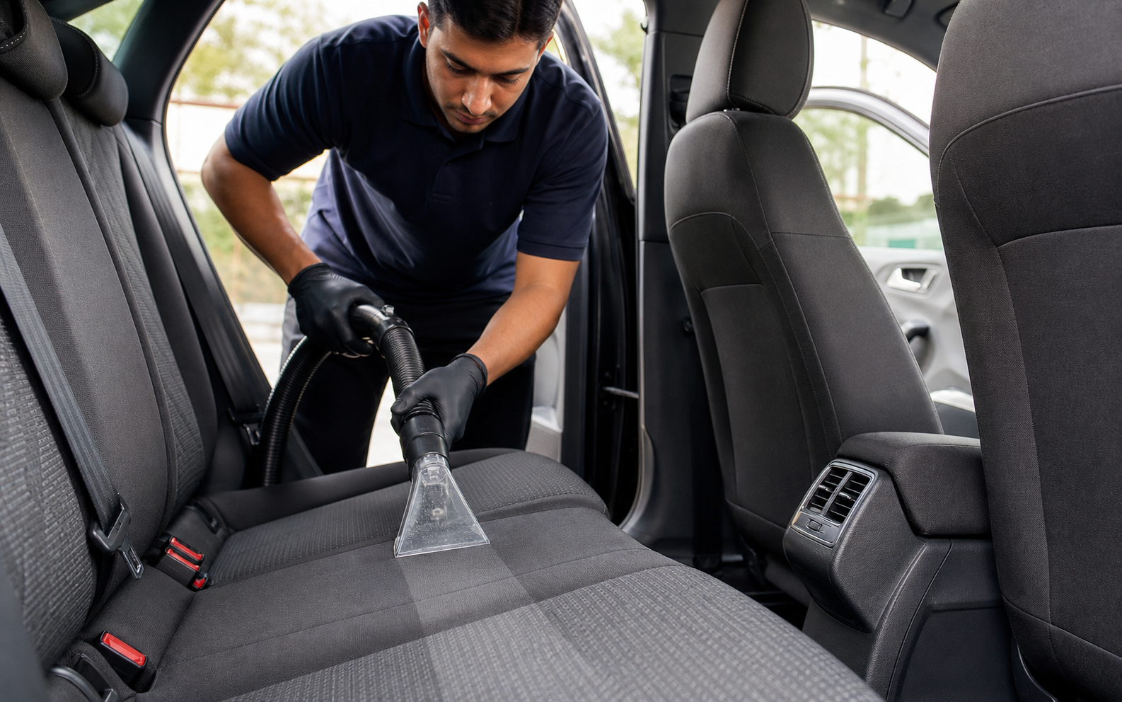 Professional interior deep cleaning of a car
