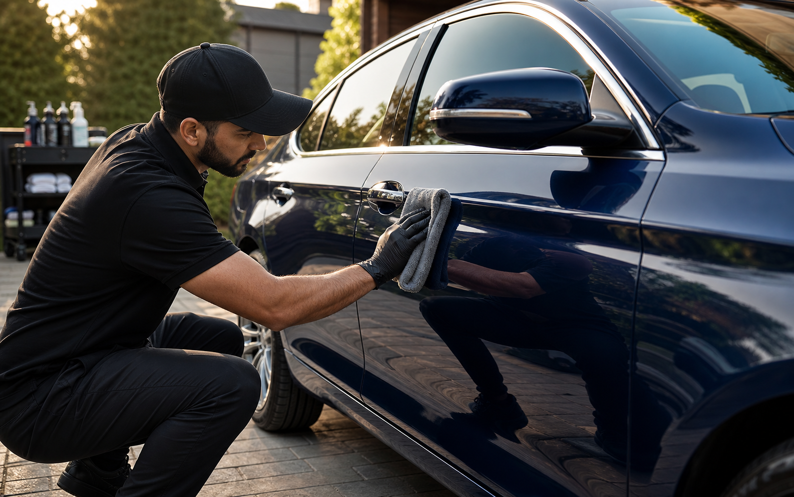A polished car receiving professional detailing